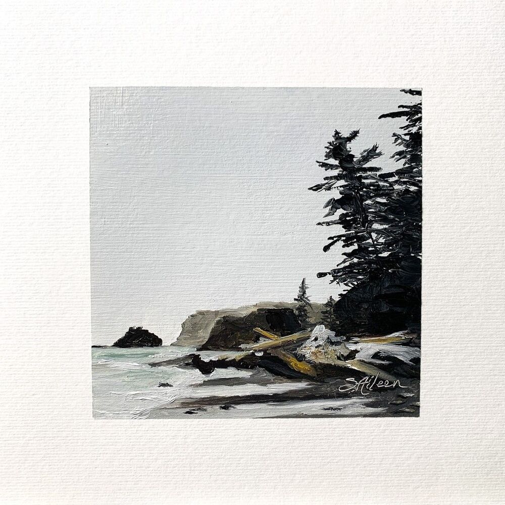 8x8 PNW Original Oil Painting Landscape Pacific Ocean Olympic Beach Art Signed
